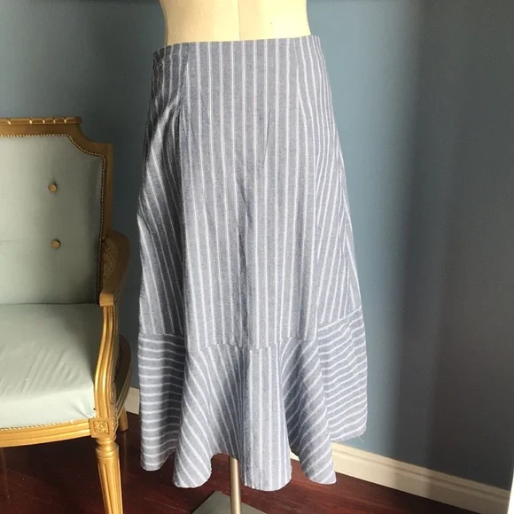Gray striped asymmetric ruffled maxi 1/4 side zip trendy fall skirt size S - Picture 4 of 10